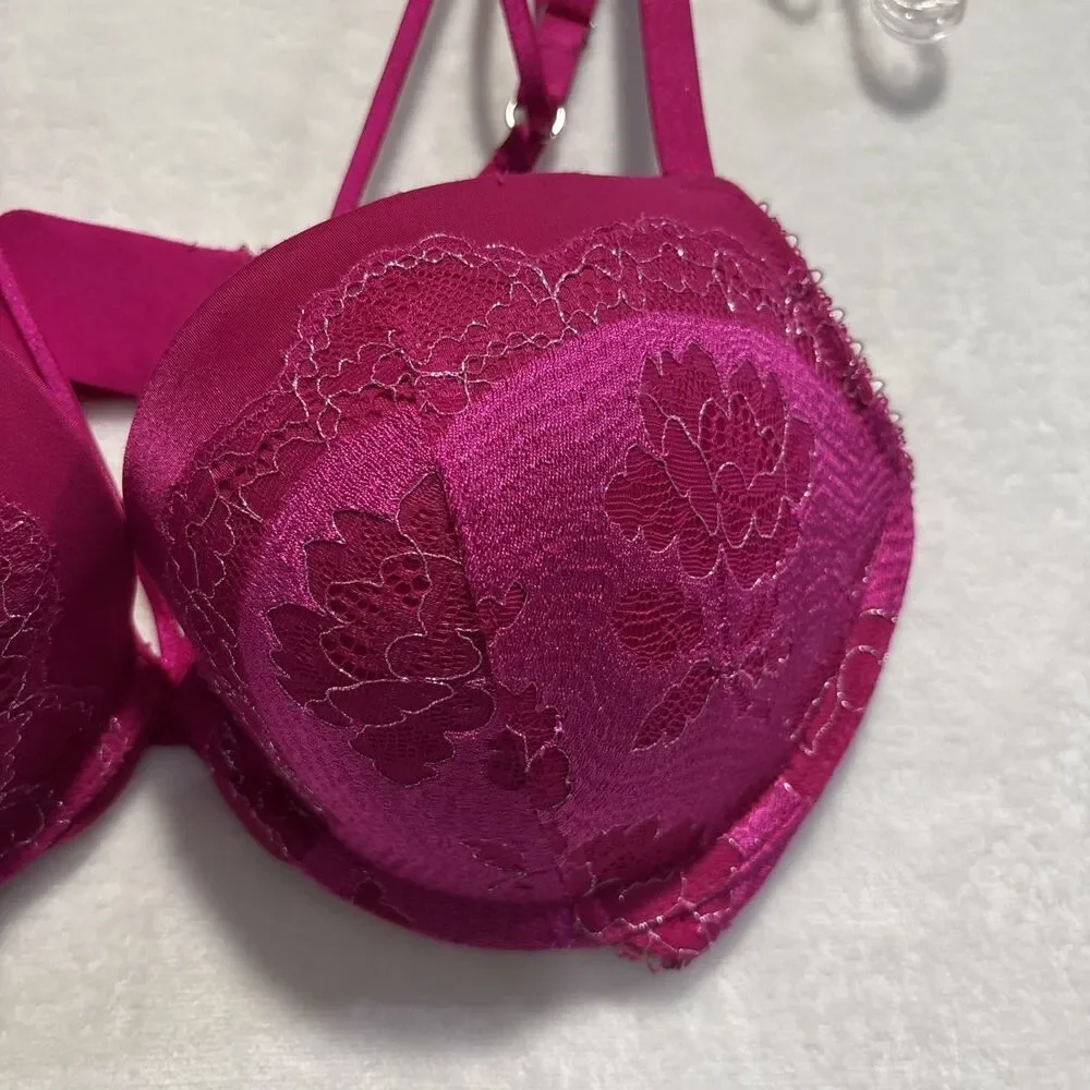 Victoria's Secret Bra Women's 34D Pink Very Sexy Push Up Lace Floral Underwire